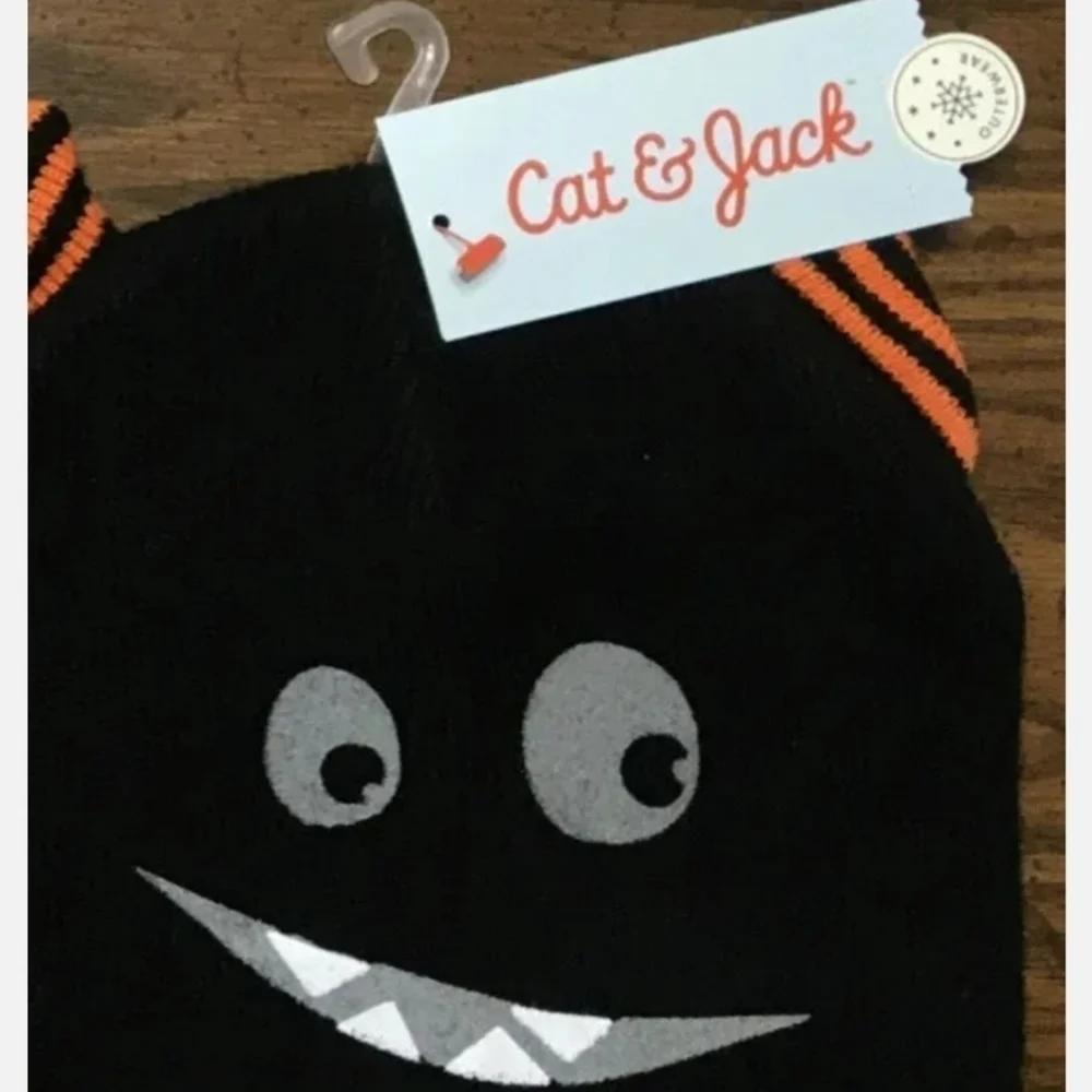 Cat & Jack Black Orange Monster Child's Beanie Winter Hat 12-24 M Infant Toddler